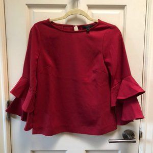Tiered bell-sleeve top in drapey crepe